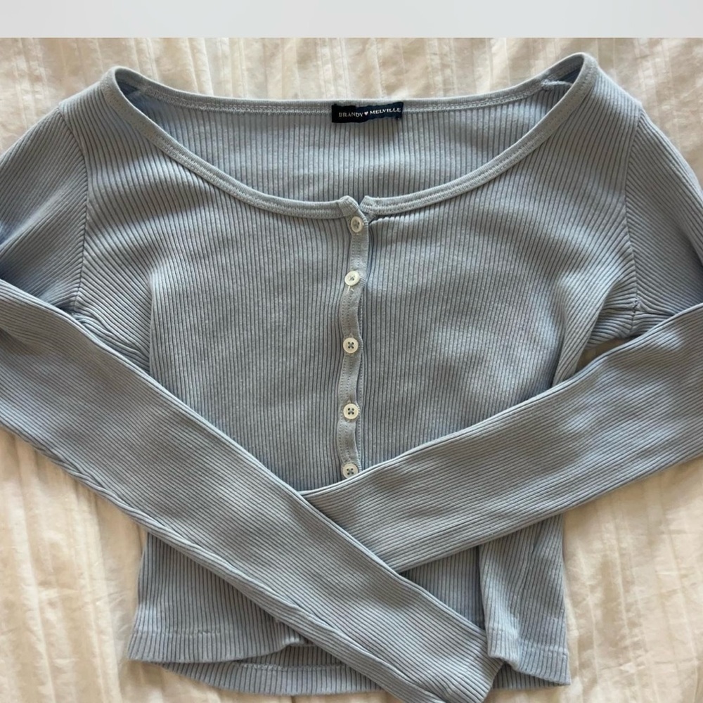 Brandy Melville Light Blue Ribbed Knit Top